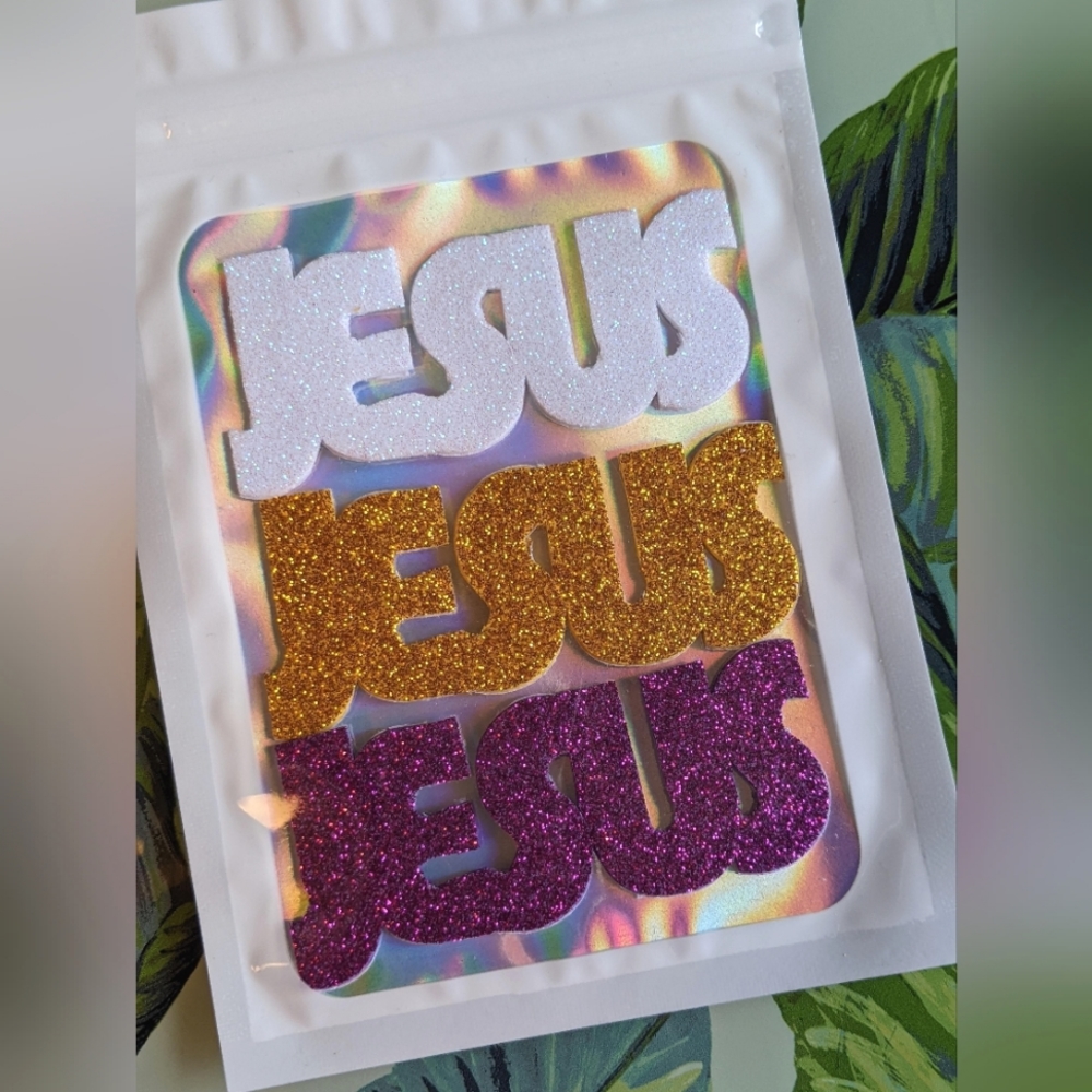 Handmade JESUS Sticker Set of 3 White, Gold, & Purple
